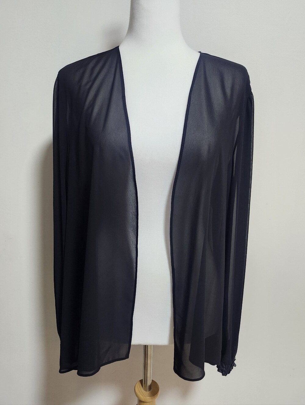 Frank Lyman Sheer Black Cardigan With Embelished Cuffs